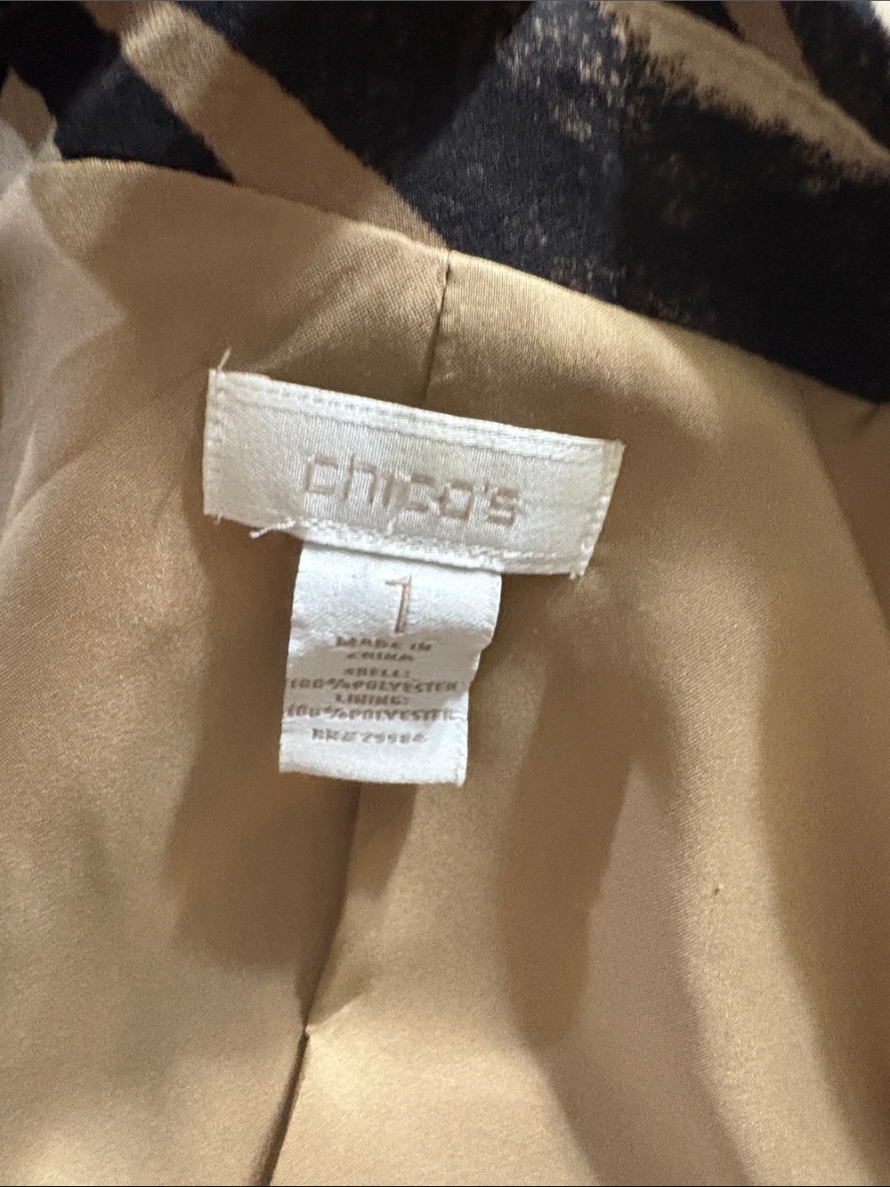 Chicos size 1 size medium black tan & gold zebra pattern jacket fully lined - Picture 7 of 9